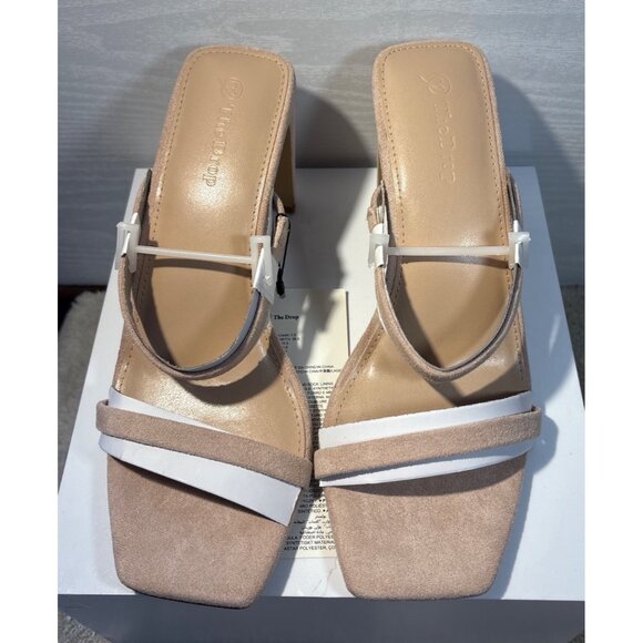 The Drop Sandals Womens 7.5 Beige Heeled White Beige Straps & Square Toe Design - Picture 3 of 13